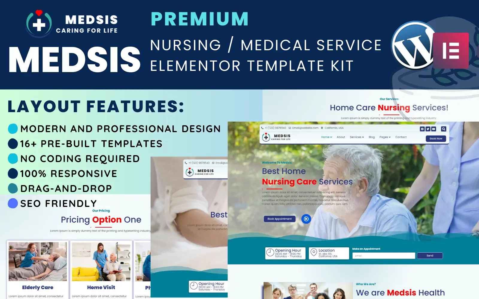 Medsis – Nursing, Medical & Healthcare Services Elementor Template Kit Elementor Kit