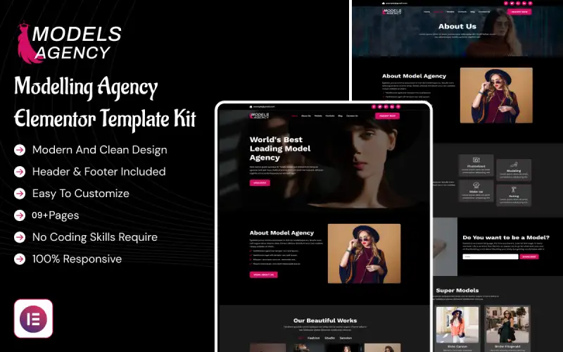 Models Agency – Modelling Agency Elementor Template Kit Elementor Kit