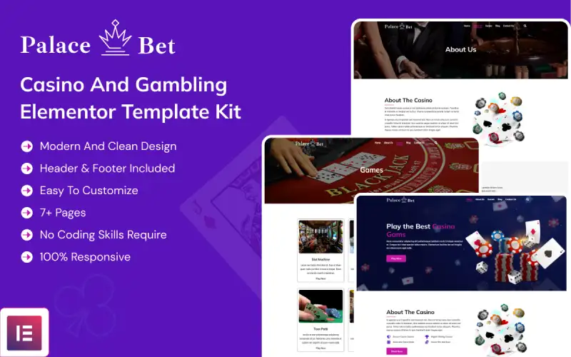 Palace Bet – Casino and Gambling Elementor Template kit Elementor Kit