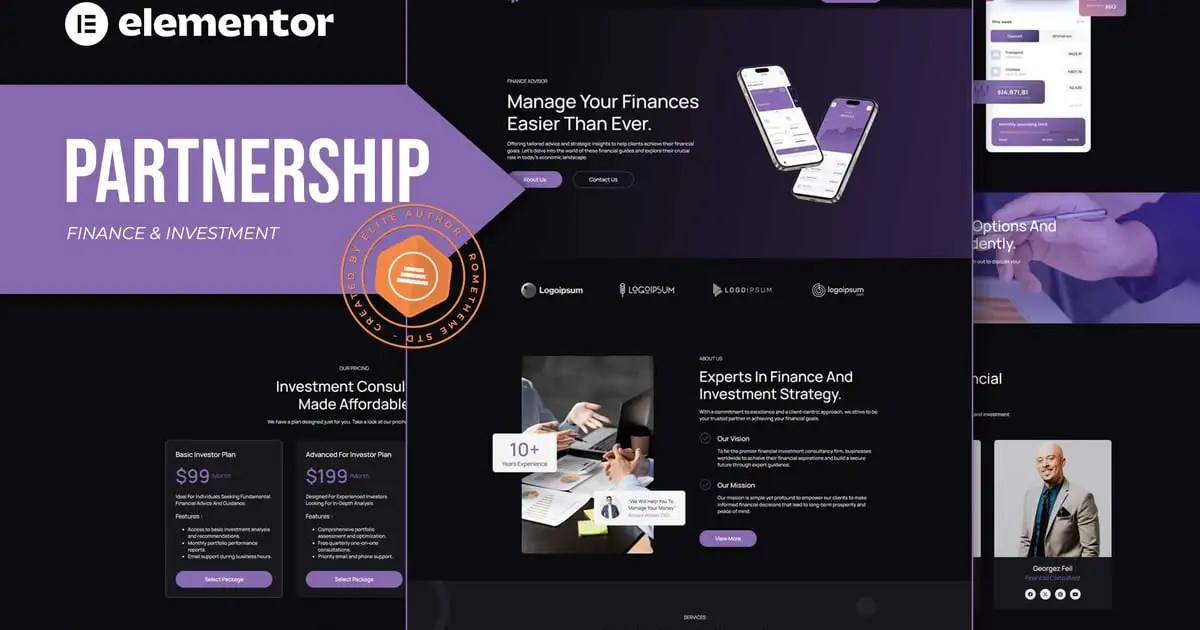 Partnership – Finance & Investment Consultant Elementor Template Kit