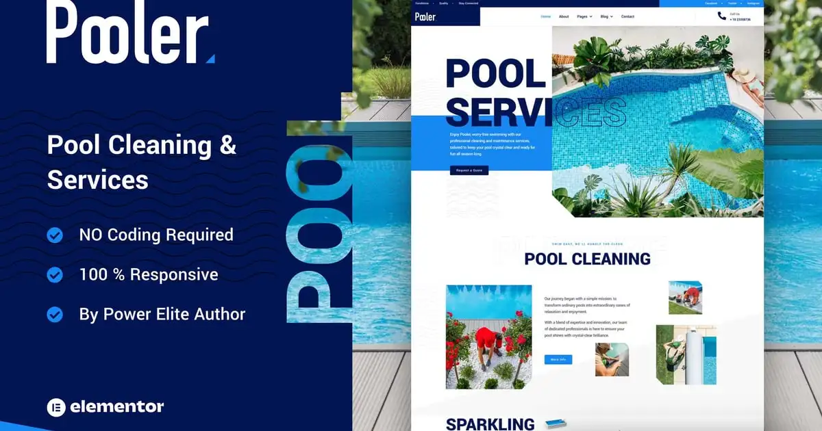 Pooler – Swimming Pool Cleaning Services Elementor Pro Template Kit