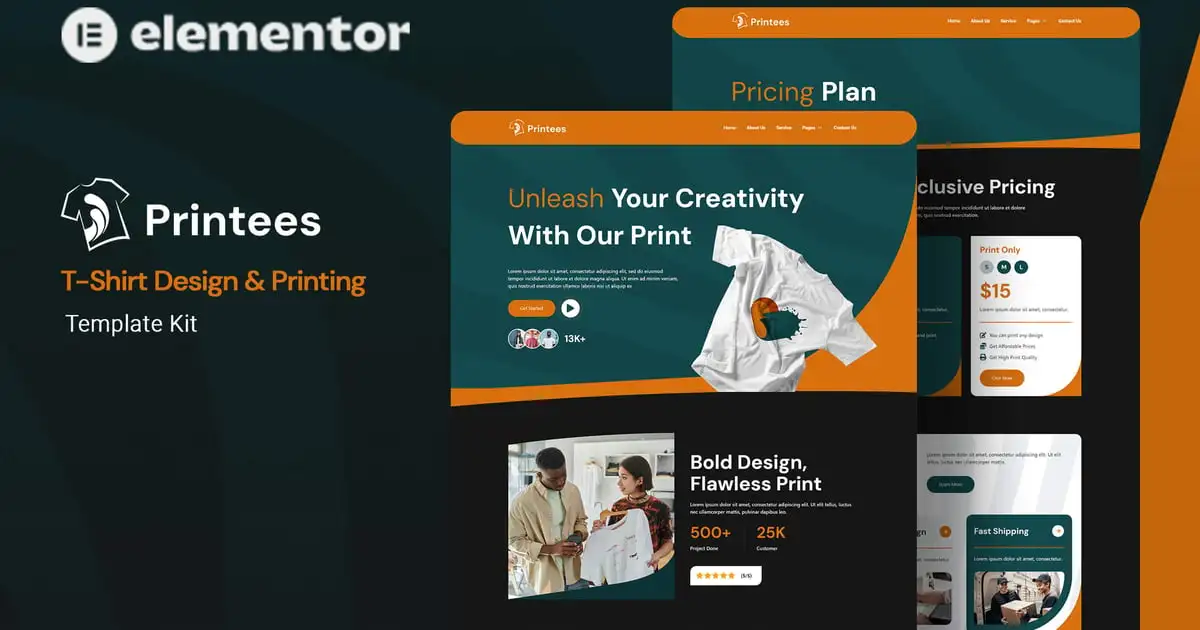 Printees – T-Shirt Design & Printing Elementor Template Kit