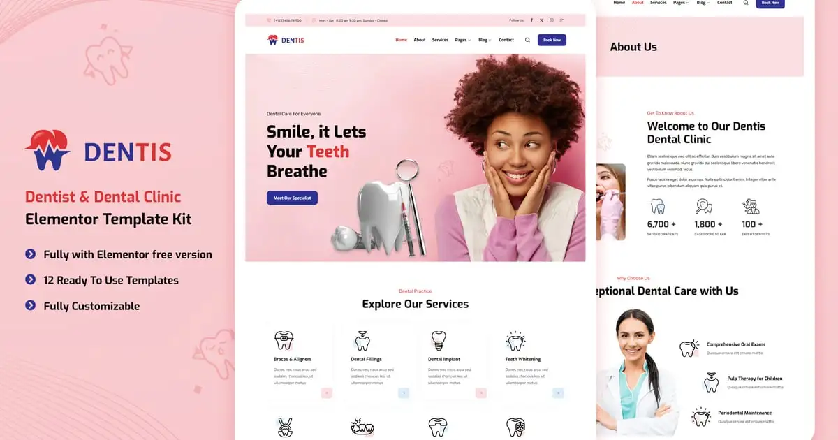 Dentis – Dentist & Dental Clinic Elementor Template Kit