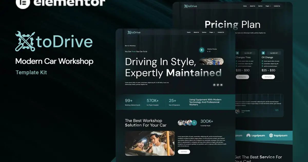 Otodrive – Modern Car Workshop Elementor Template Kit