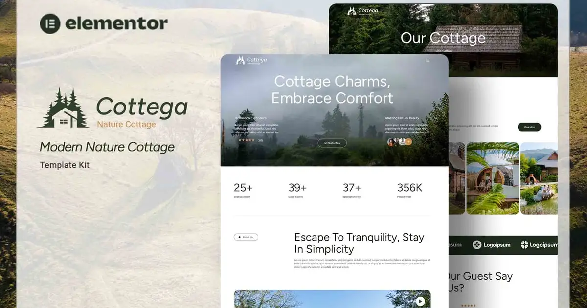 Cottega – Modern Nature Cottage Elementor Template Kit