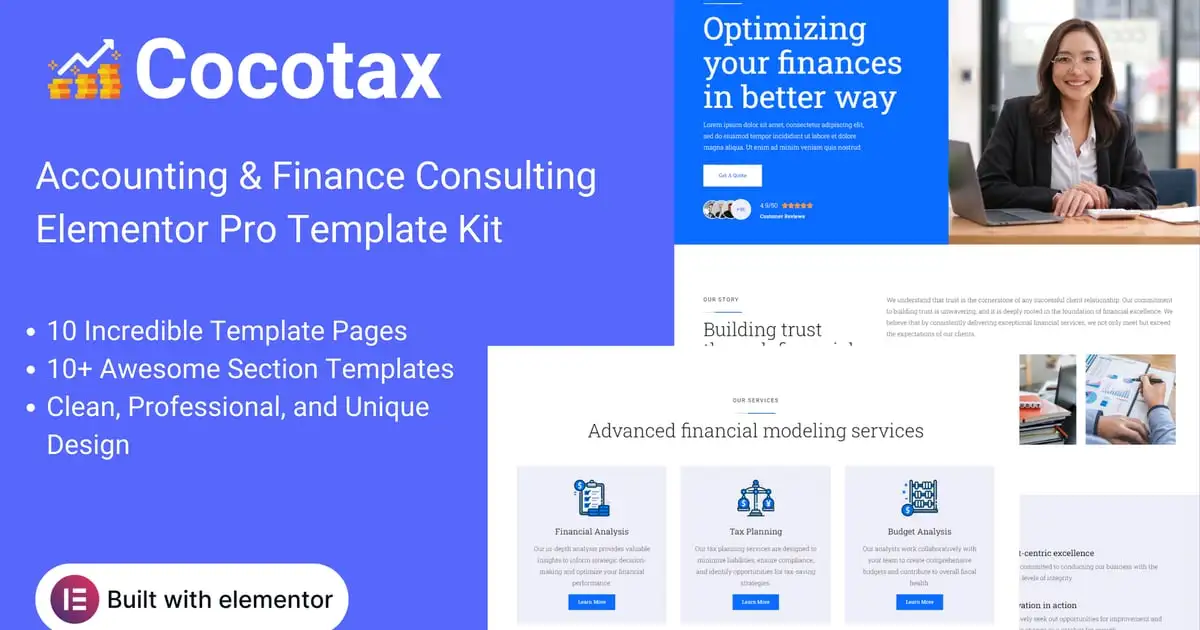 Cocotax – Accounting & Finance Consulting Elementor Pro Template Kit