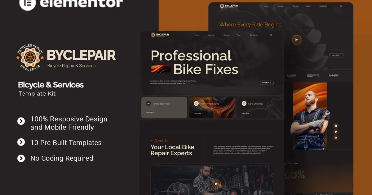 Byclepair – Bicycle & Service Elementor Template Kit