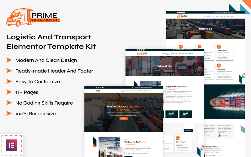 Prime Transport – Logistic And Transport Elementor Template Kit Elementor Kit
