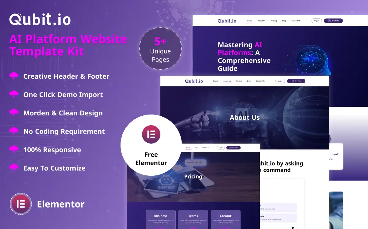 Qubit – AI Platform Website Template Elementor Kit