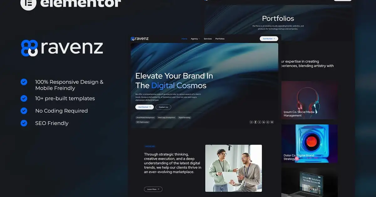 Ravenz – Creative Digital Agency Elementor Template Kit