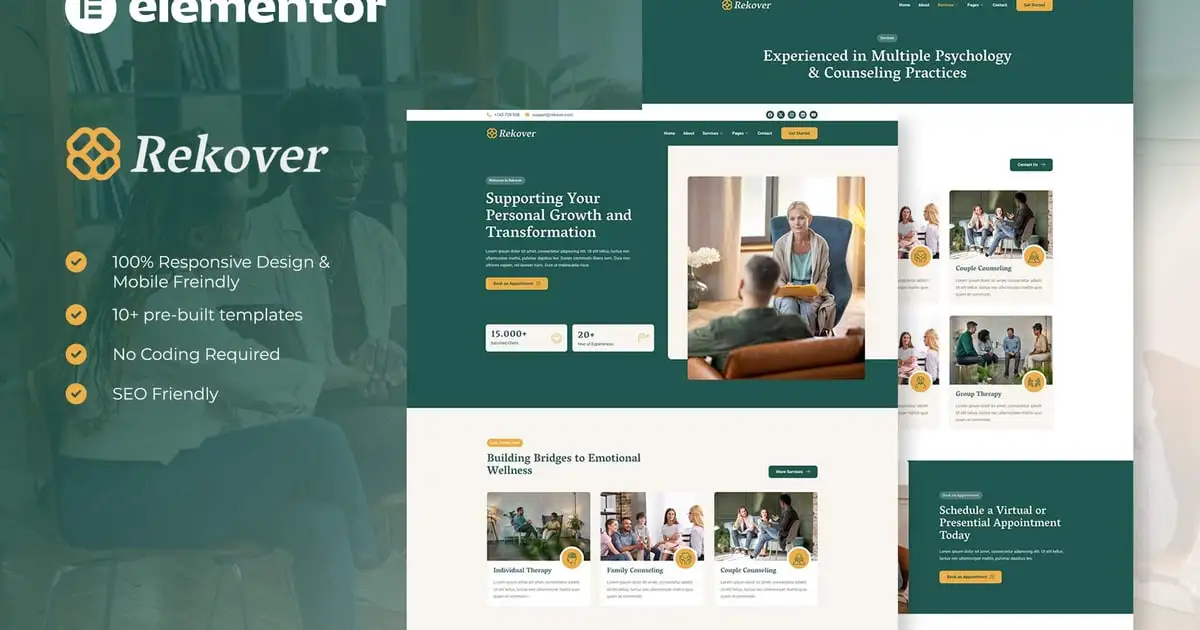 Rekover – Psychology & Counseling Elementor Template Kit
