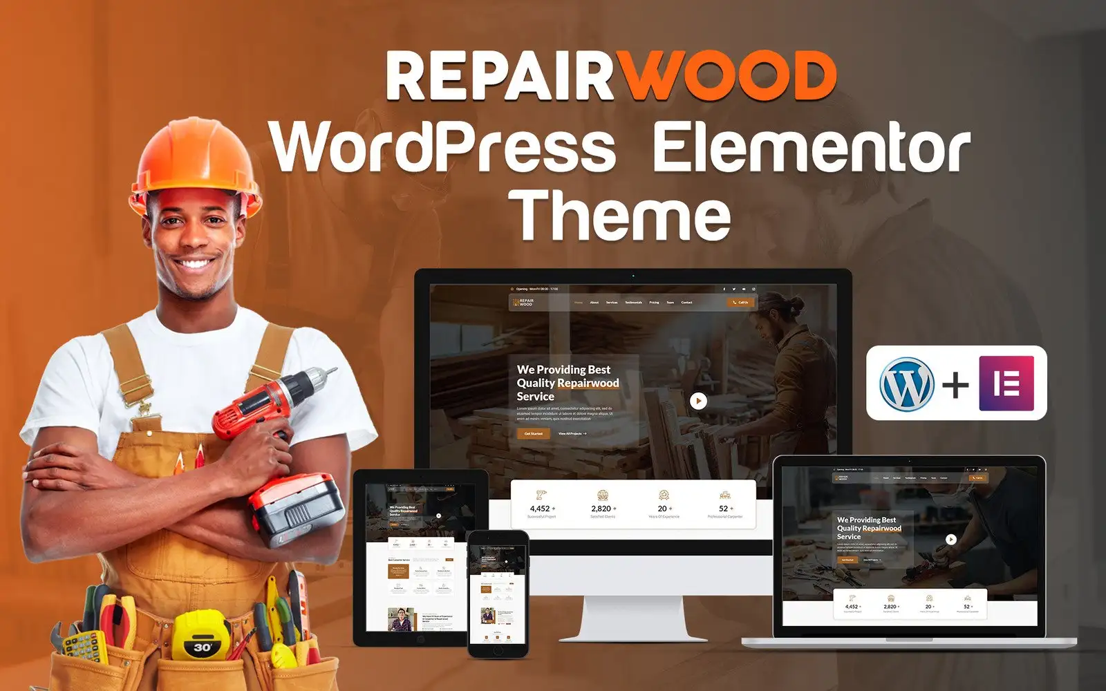 Repairwood Service – Elementor One Page WordPress Theme WordPress Theme