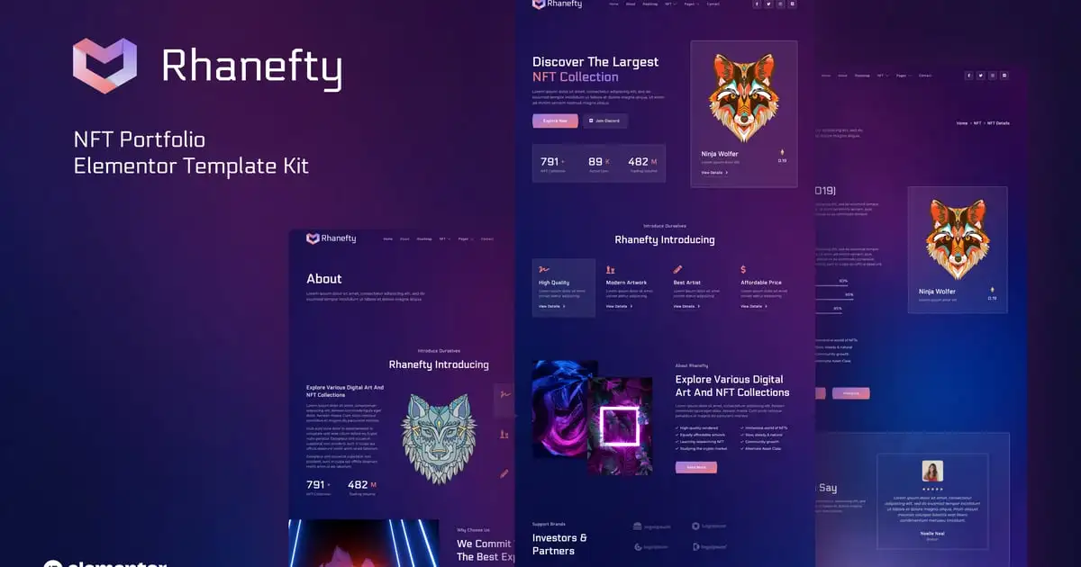 Rhanefty – NFT Portfolio Elementor Template Kit