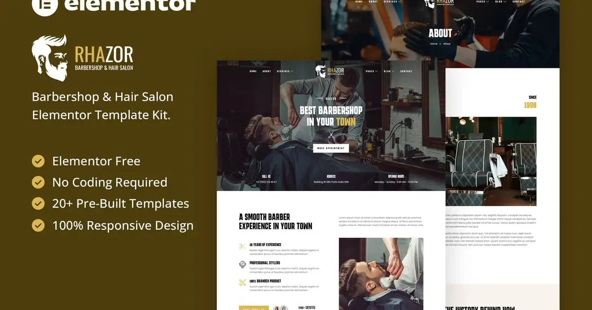 Rhazor – Barbershop & Hair Salon Elementor Template Kit