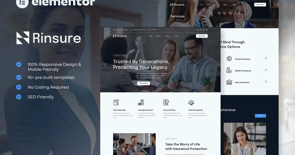 Rinsure – Insurance Agency Elementor Template Kit
