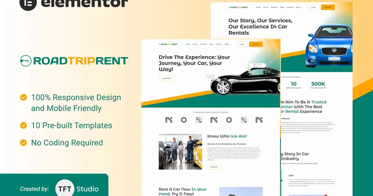 RoadTripRent – Premium Car Rental Elementor Template Kit