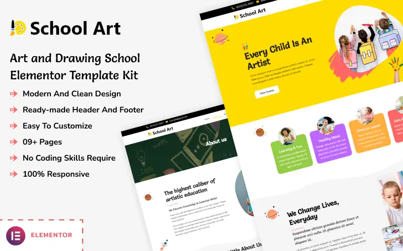 School Art – Nursery and Drawing School Web Elementor Template Kit Elementor Kit