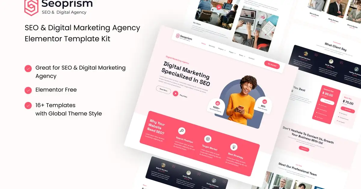 Seoprism – SEO & Digital Agency Elementor Template Kit
