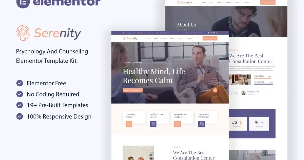 Serenity – Psychology & Counseling Elementor Template Kit
