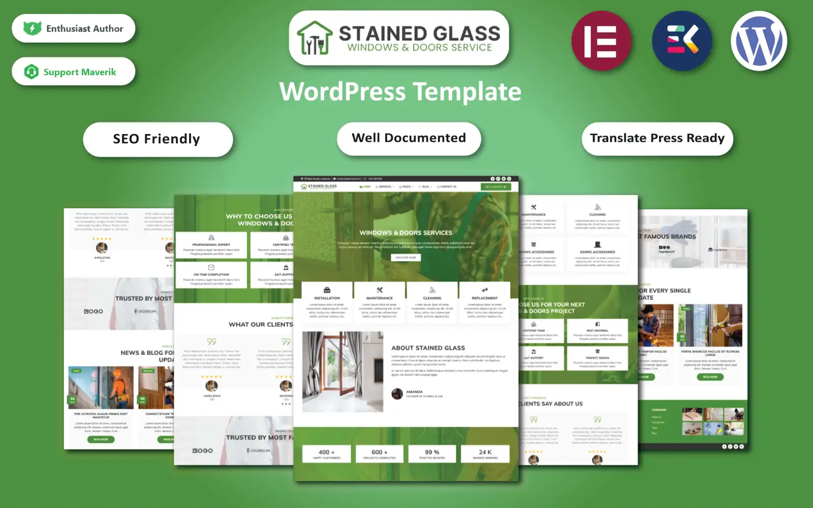 Stained Glass – Windows & Doors Services WordPress Template WordPress Theme