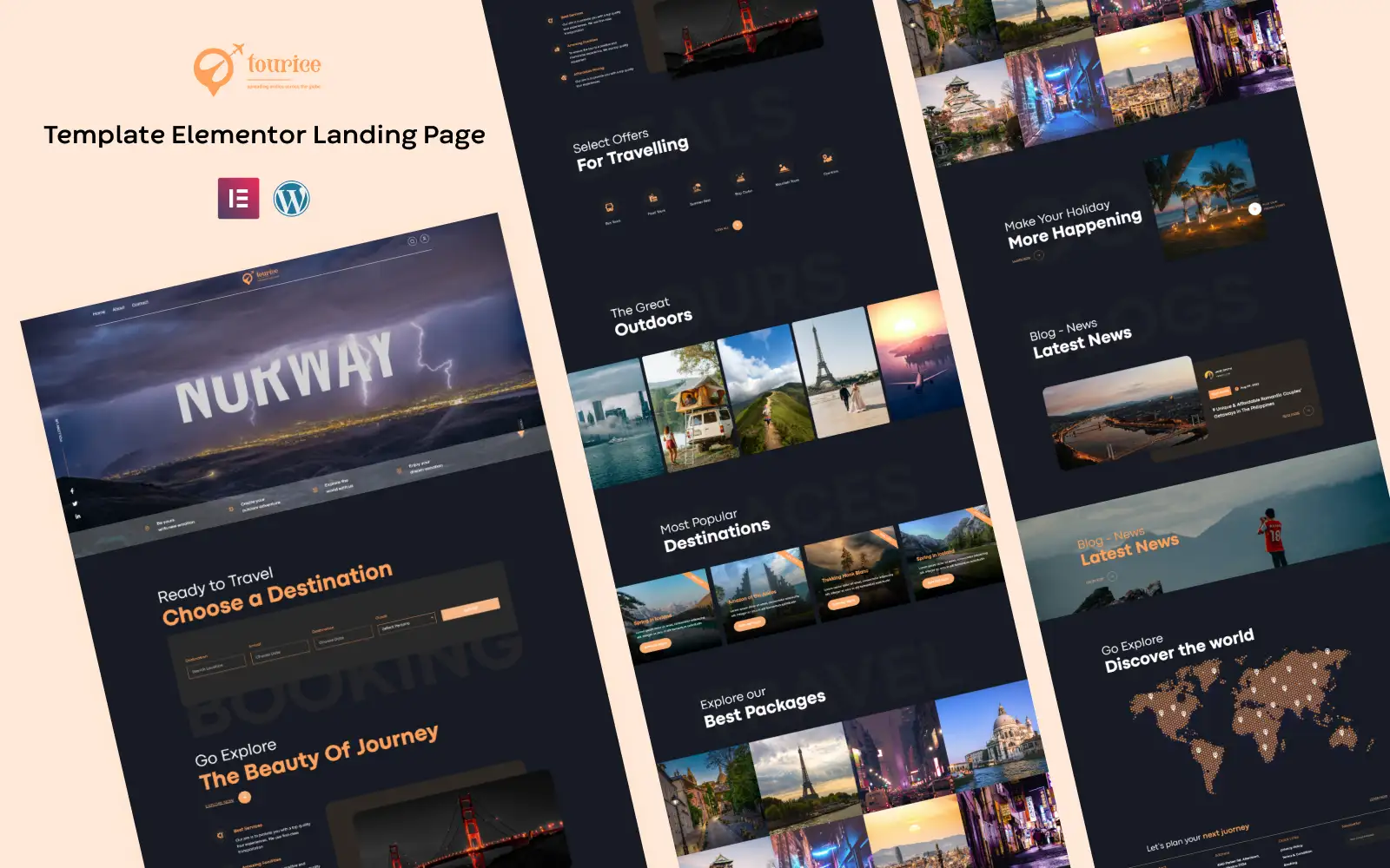 Tourice – Tour and Travels elementor landing page Elementor Kit