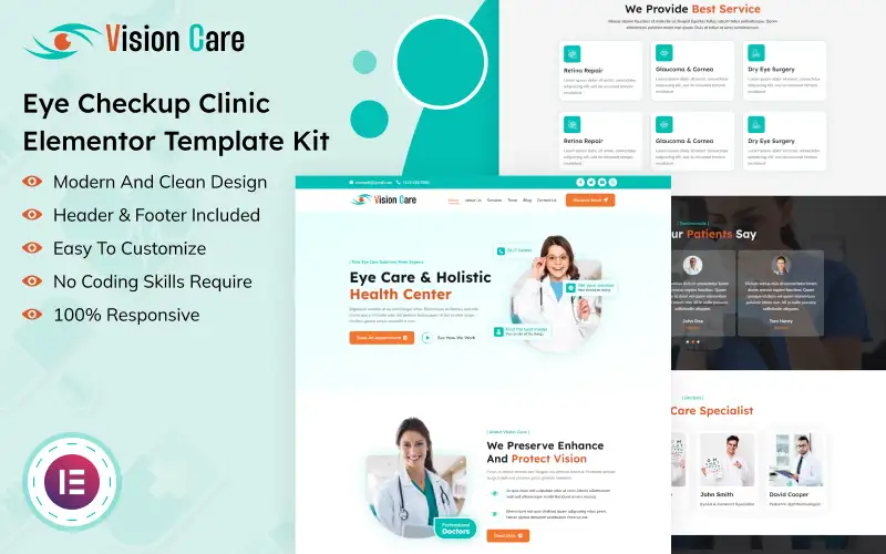 Vision Care – Eye Checkup Clinic Elementor Template Kit Elementor Kit