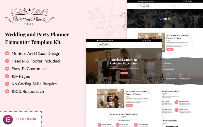 Wedding Planner – Marriage and Party Organizer Elementor Template Kit Elementor Kit