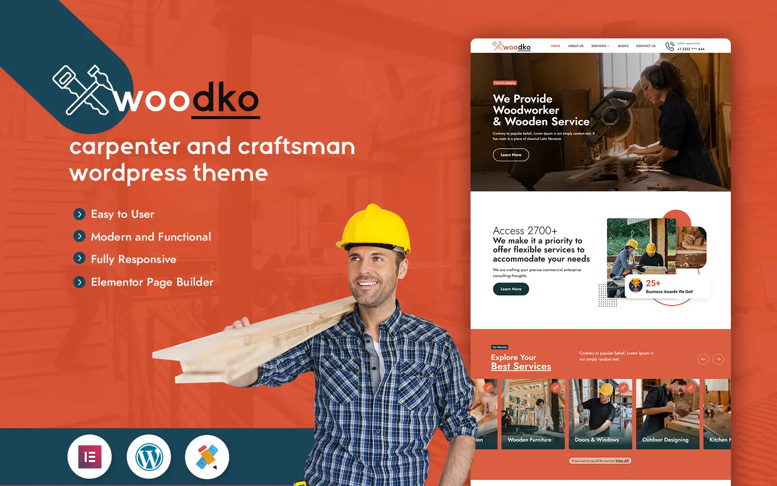 Woodko – Carpenter and Craftsman WordPress theme WordPress Theme