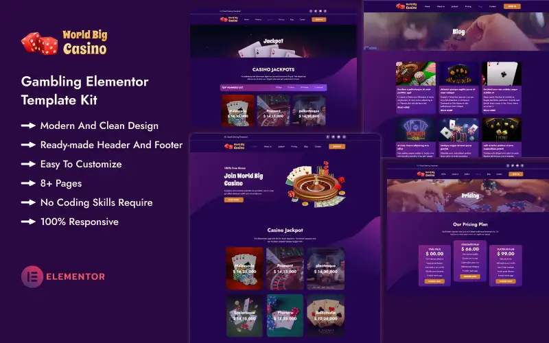 World Big Casino – New Gambling Website Elementor Template Kit Elementor Kit
