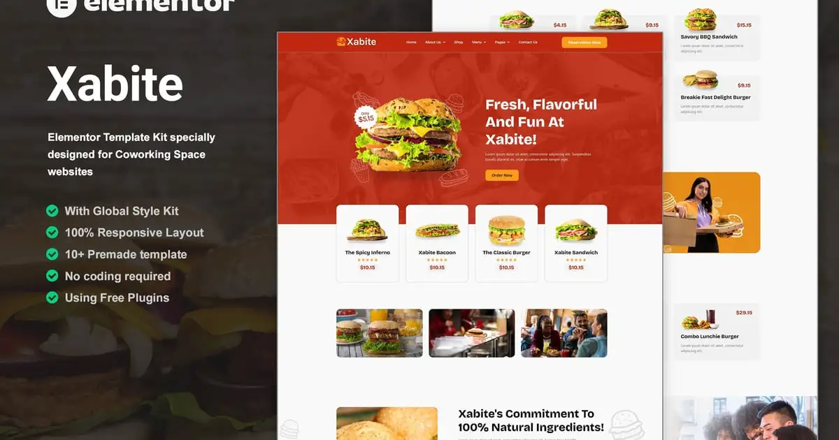 Xabite – Burger Fast Food Elementor Template Kit