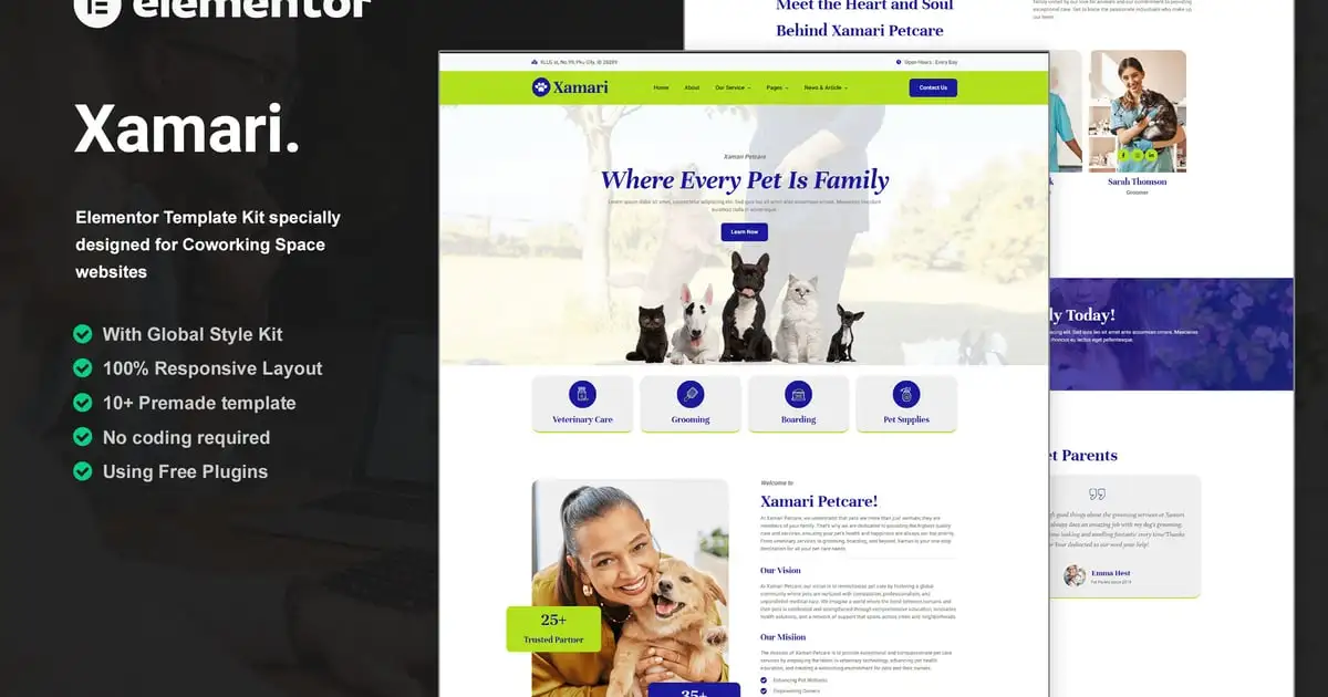 Xamari – Pet Care Services Elementor Template Kit