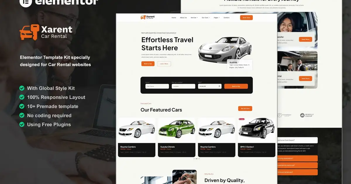 Xarent – Car Rental Elementor Template Kit