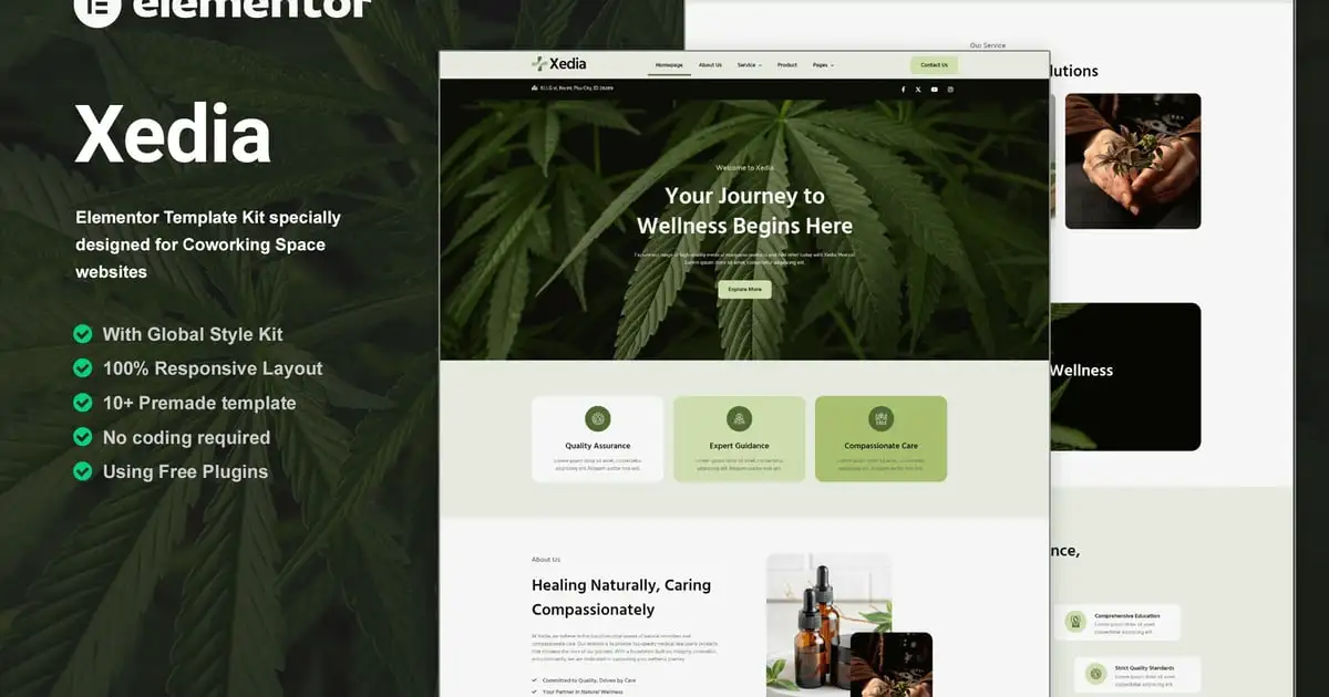 Xedia – Medical Marijuana Elementor Template Kit