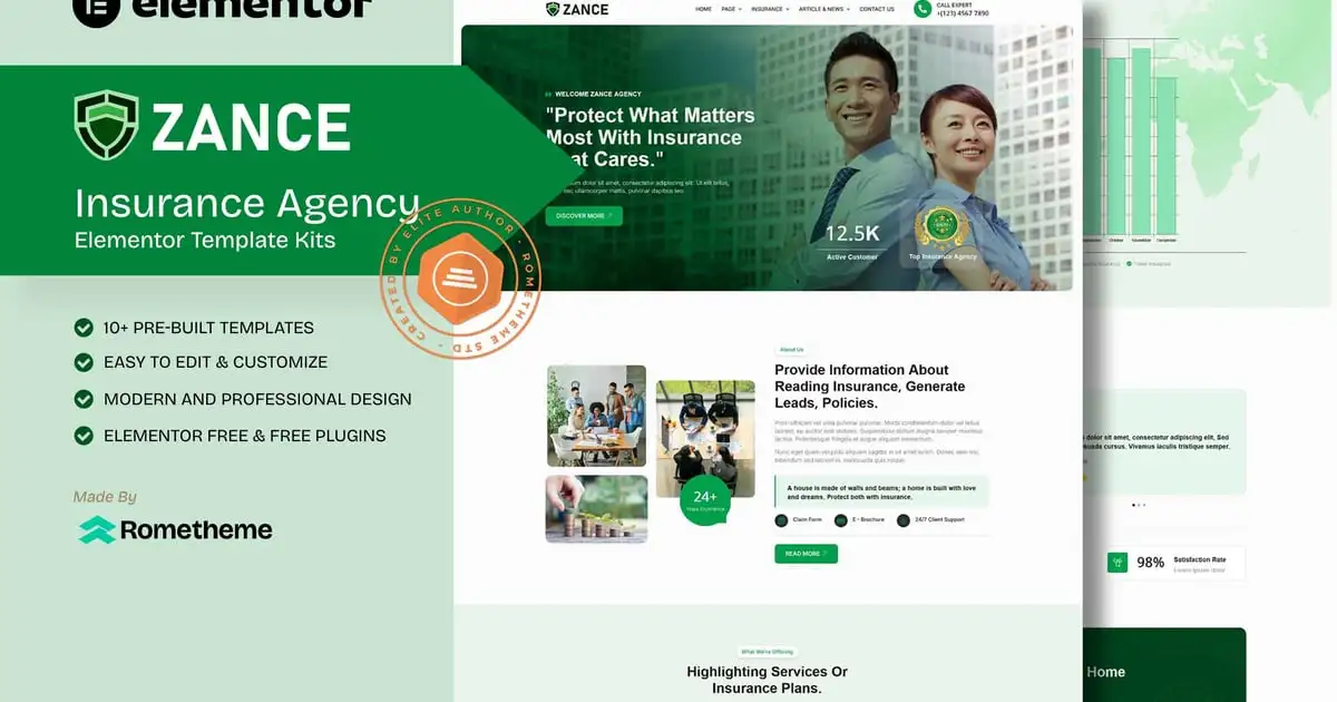 Zance – Insurance Agency Elementor Template Kit