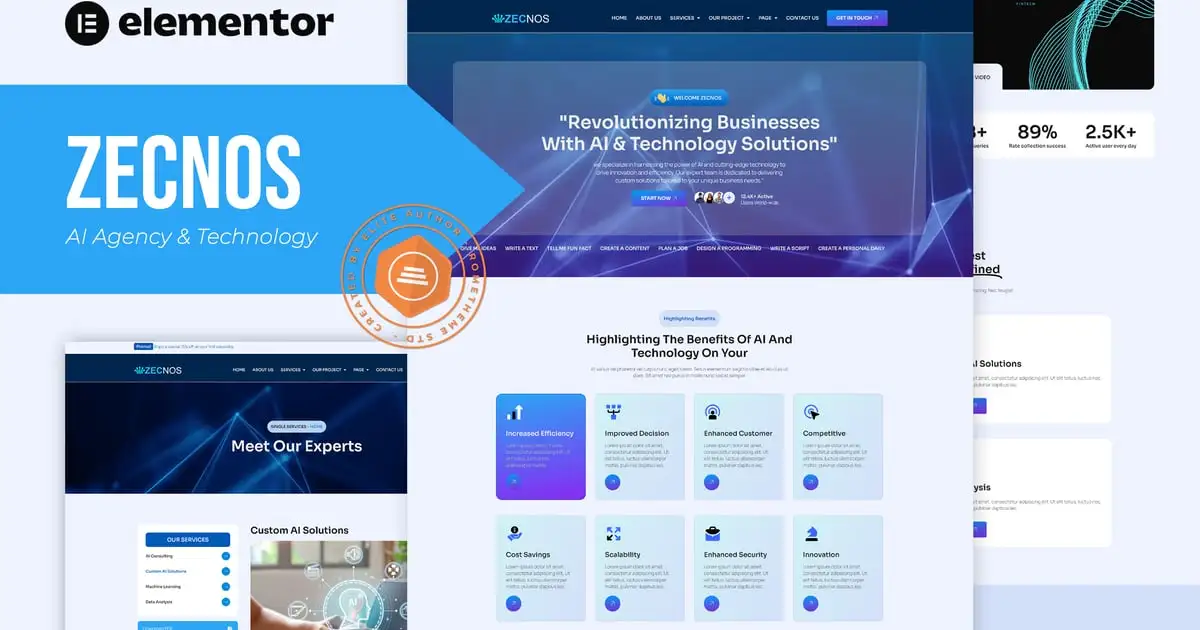 Zecnos – AI Agency & Technology Elementor Template Kit