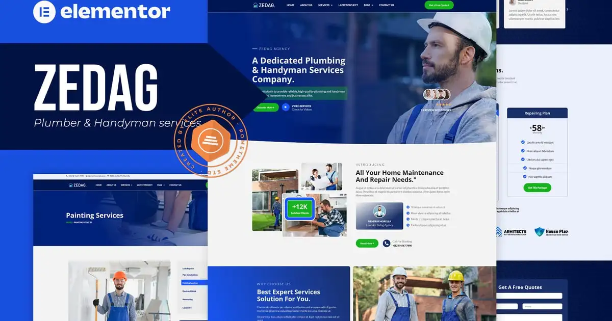 Zedag – Plumber & Handyman Services Elementor Pro Template Kit