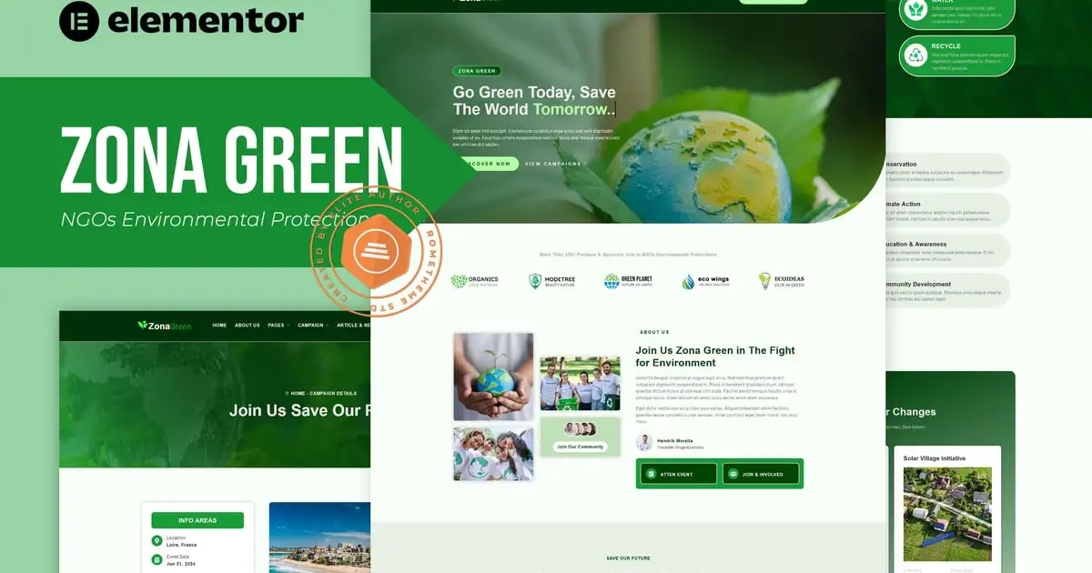 Zona Green – NGOs Environmental Protection Elementor Template Kit