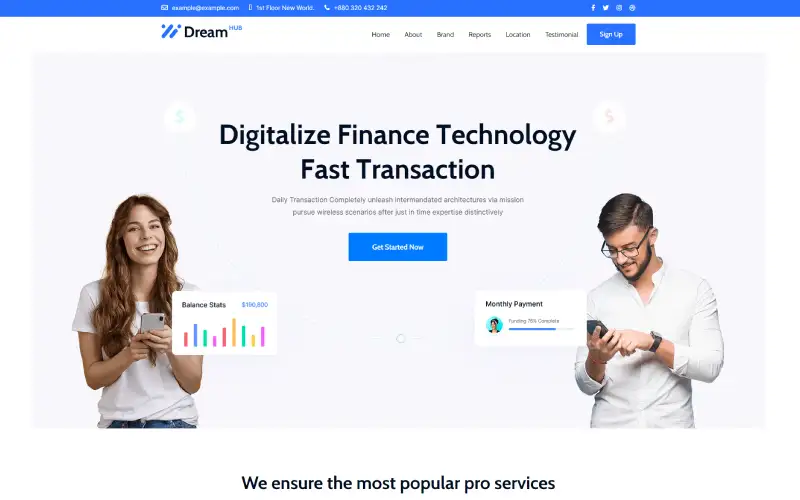 DreamHub – Fintech Landing WordPress Theme
