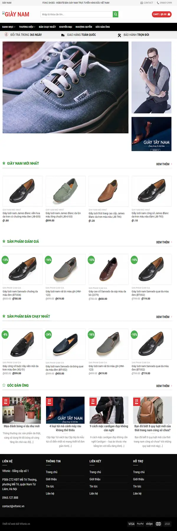 Mẫu Website Bán Giày Nam - Shop Online - Cài Đặt Sẵn