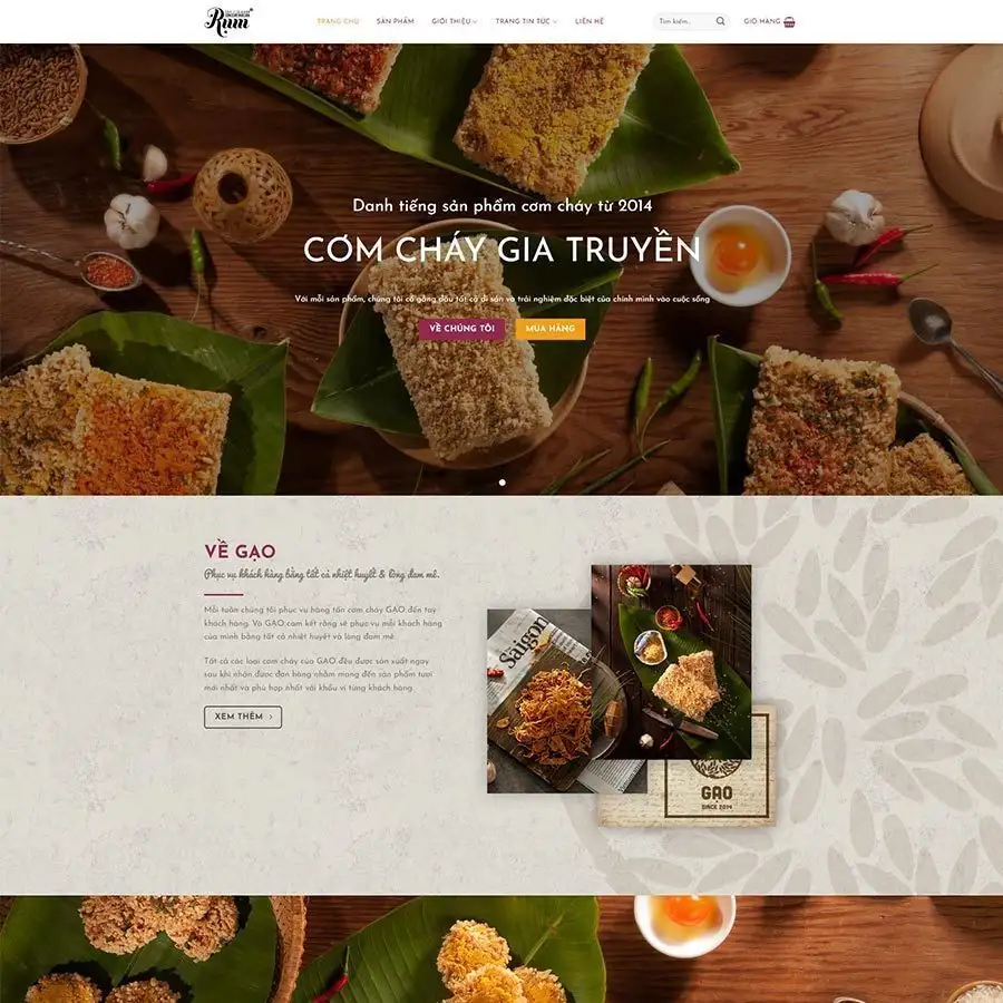 Mẫu Website Bán Cơm Cháy Gia Truyền - Shop Online - Cài Đặt Sẵn