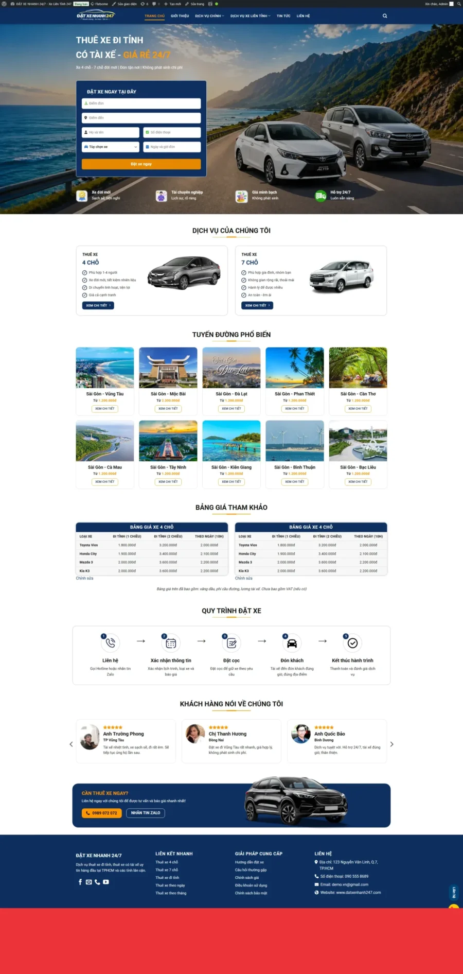 Mẫu Website Dịch Vụ Taxi 247 – Hãng Taxi & Đặt Xe - Cài Đặt Sẵn