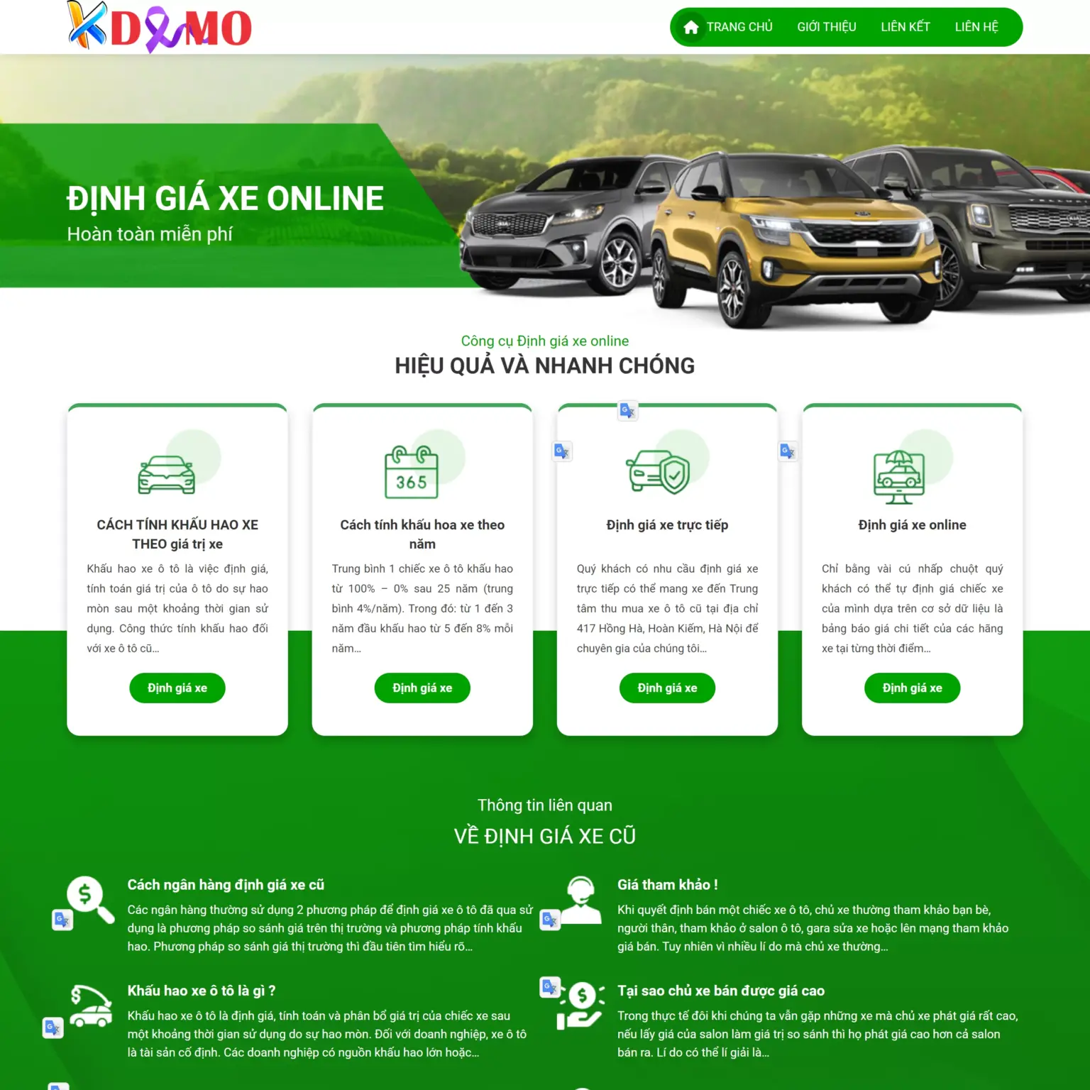 Mẫu Website Định Giá Xe Cũ - Cài Đặt Sẵn