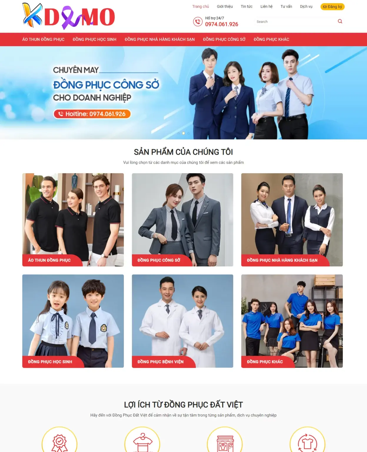 Mẫu Website Dịch Vụ May Đồng Phục - Cài Đặt Sẵn