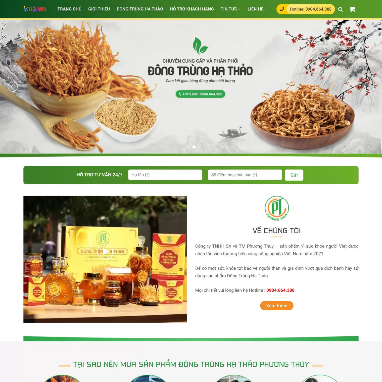 Mẫu Website Bán Đông Trùng Hạ Thảo 01 - Shop Online - Cài Đặt Sẵn