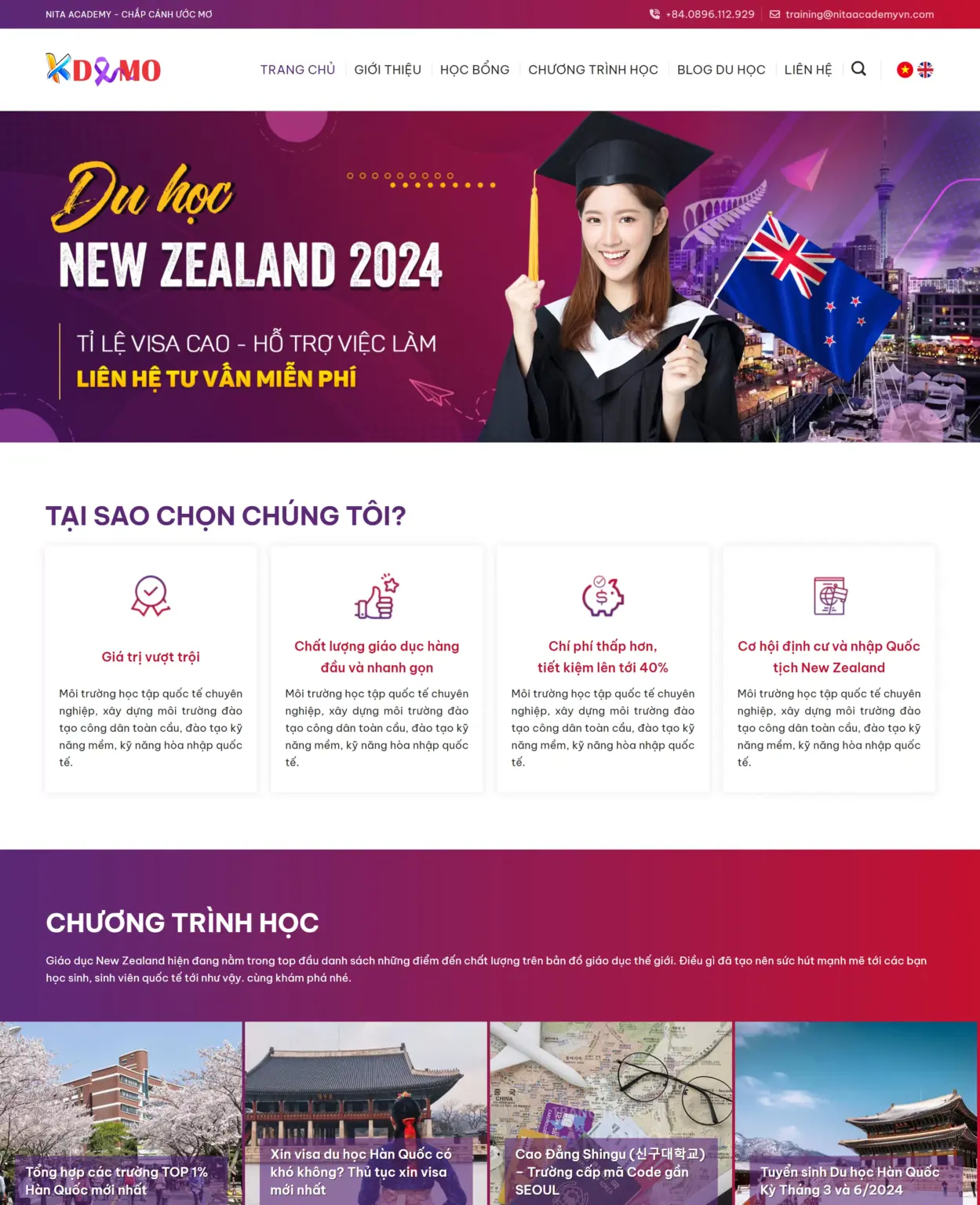 Mẫu Website Tư Vấn Du Học New Zealand - Cài Đặt Sẵn