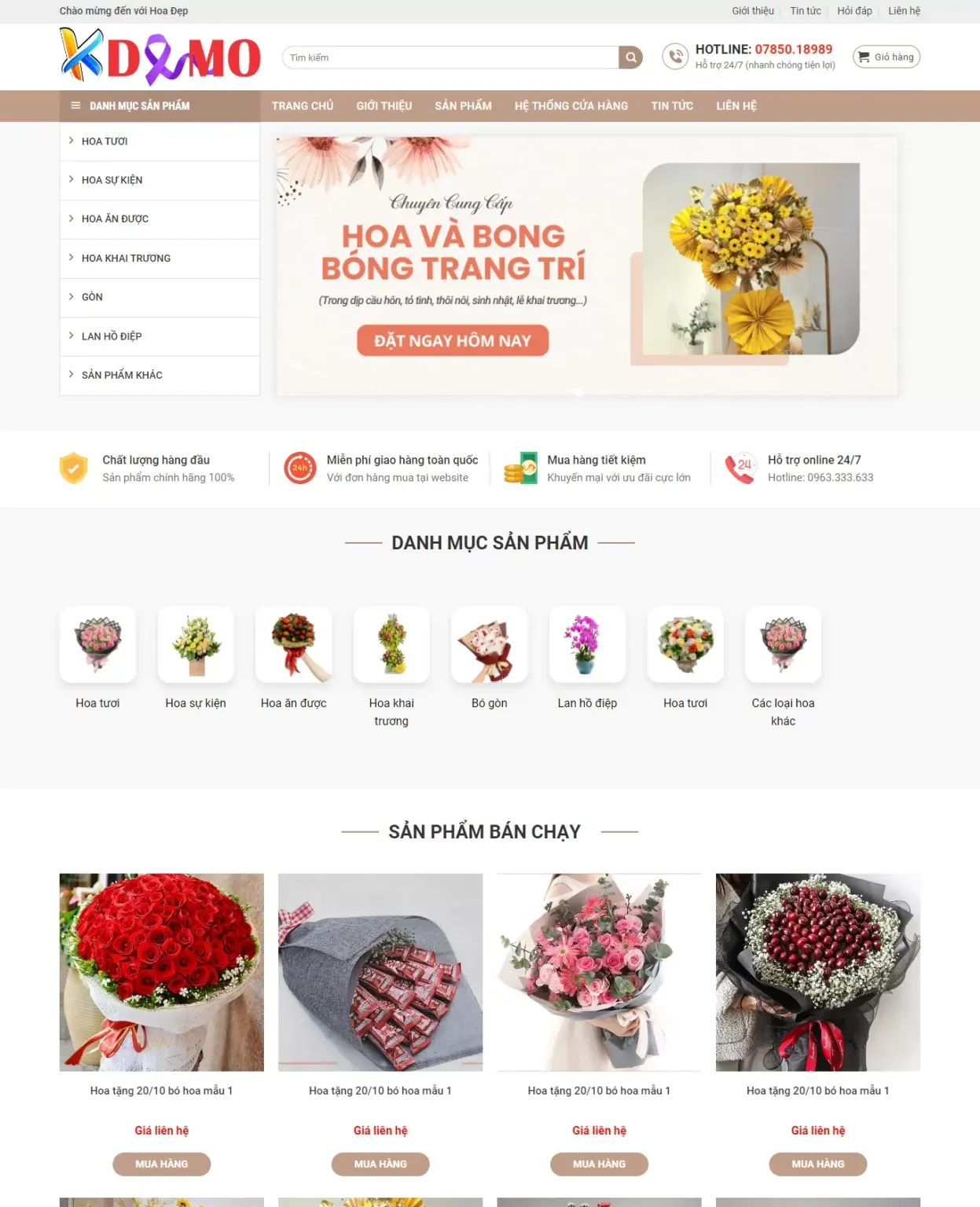 Mẫu Website Hoa Trang Trí - Shop Online - Cài Đặt Sẵn