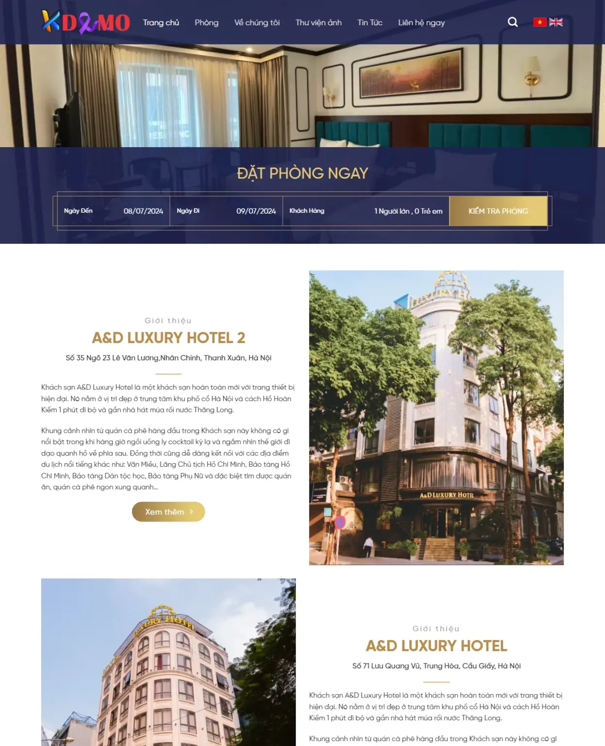 Mẫu Website Dịch Vụ Khách Sạn Cao Cấp - Cài Đặt Sẵn