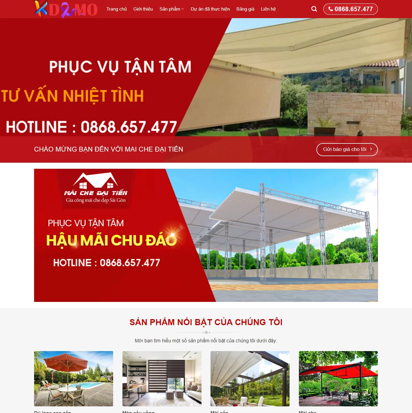 Mẫu Website Bán Mái Che - Shop Online - Cài Đặt Sẵn