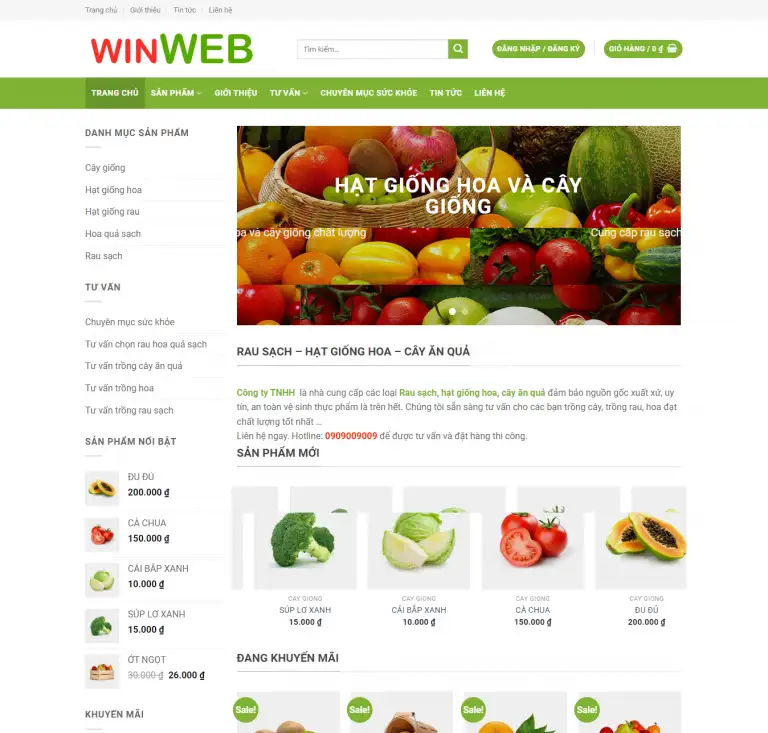 Mẫu Website Bán Hạt Giống Hoa Quả - Shop Online - Cài Đặt Sẵn