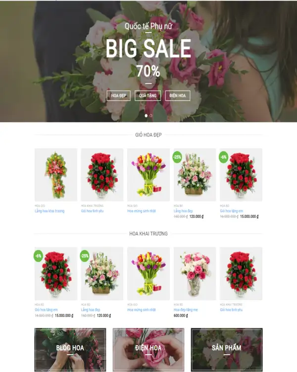 Mẫu Website Bán Hoa Tươi Hoa Trang Trí - Shop Online - Cài Đặt Sẵn